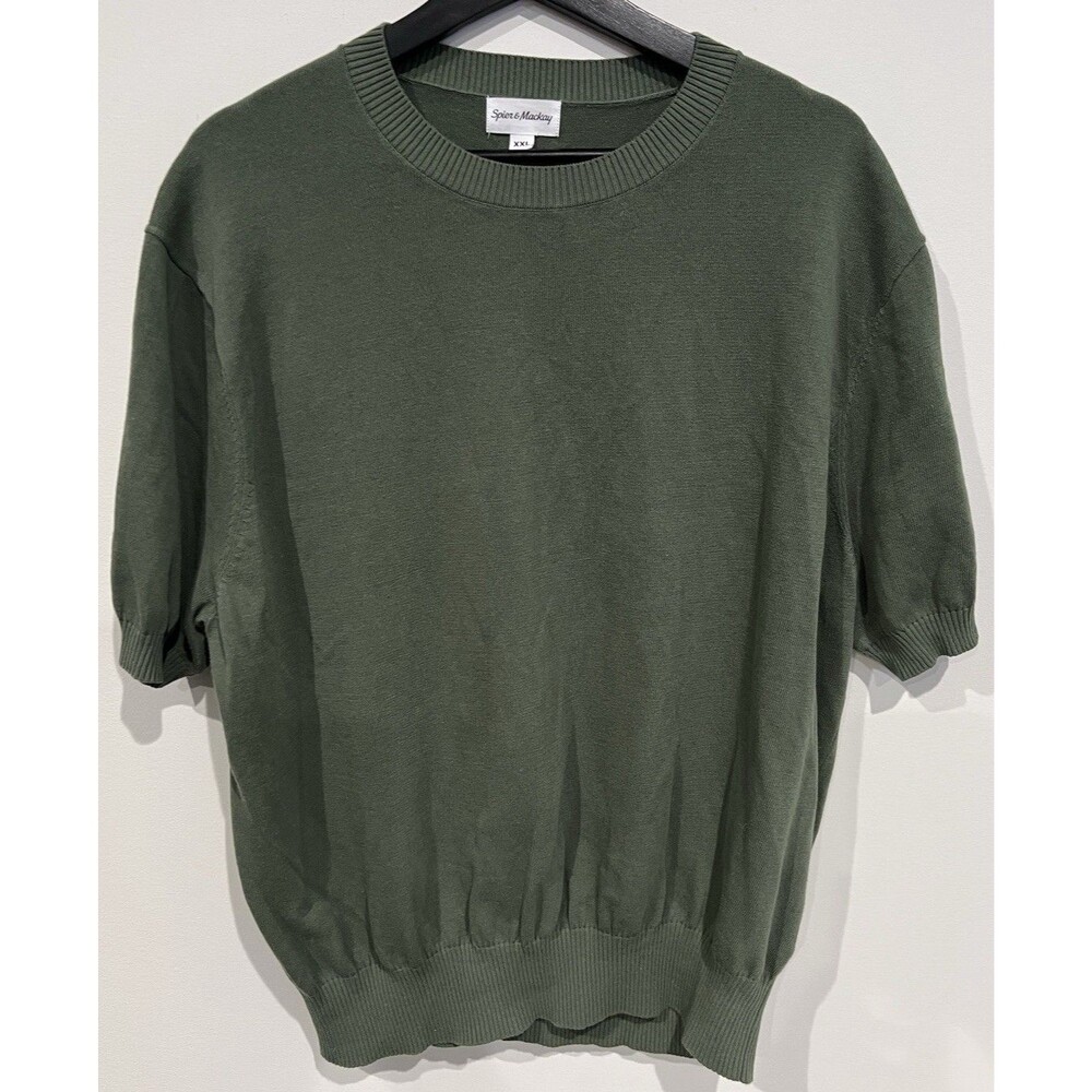 Spier & Mackay Green Ribbed Trim Modern Knit Crewneck Tee Shirt XXL